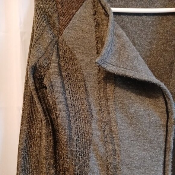 MISS ME Designer Cardigan Sweater women XS Gray Green Brown Crochet & knit ZipUp - Picture 4 of 10
